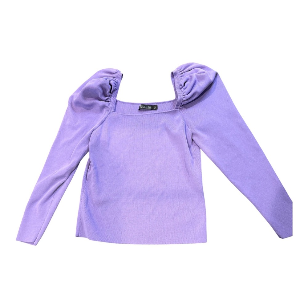 7th‎ Avenue New York & Company Purple Puff Sleeve Square Neck Knit Top XL
